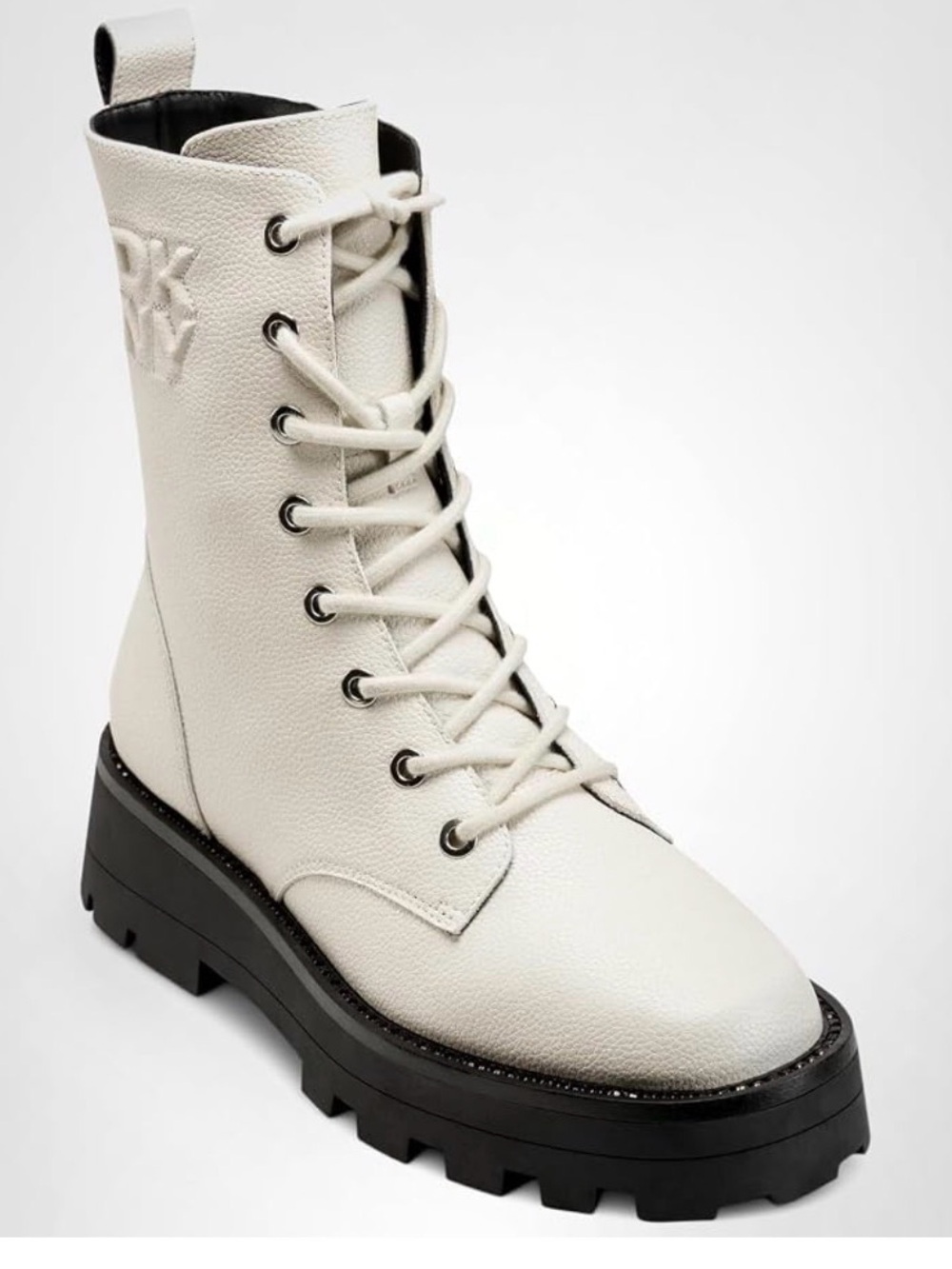 DKNY Women's Sejal Lace Up Combat Boot With Logo Detail